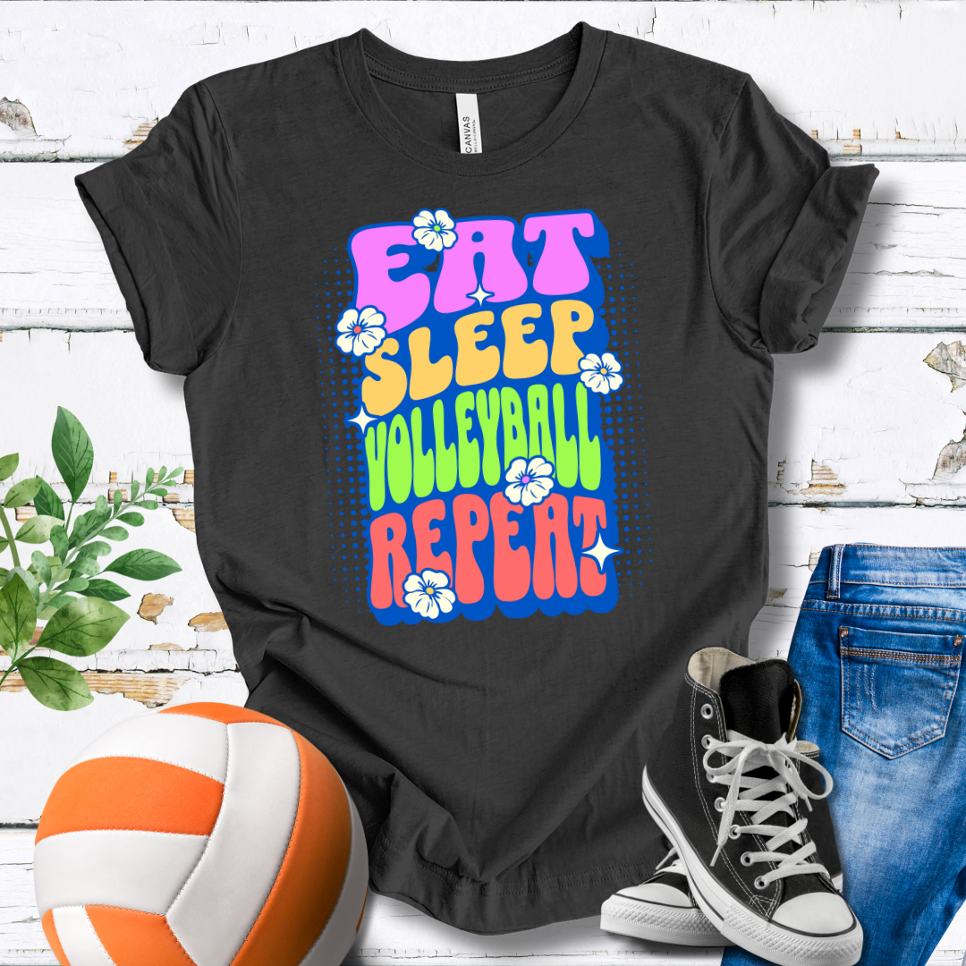 Eat Sleep Volleyball Repeat Flower Power T-shirt