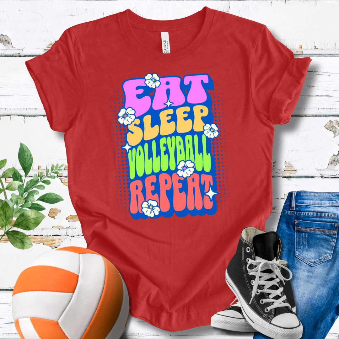 Eat Sleep Volleyball Repeat Flower Power T-shirt