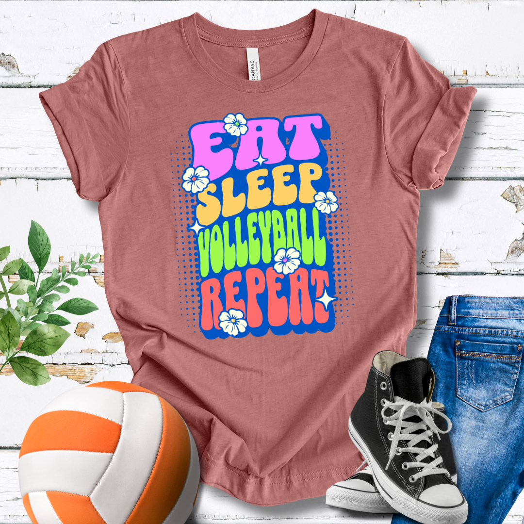Eat Sleep Volleyball Repeat Flower Power T-shirt