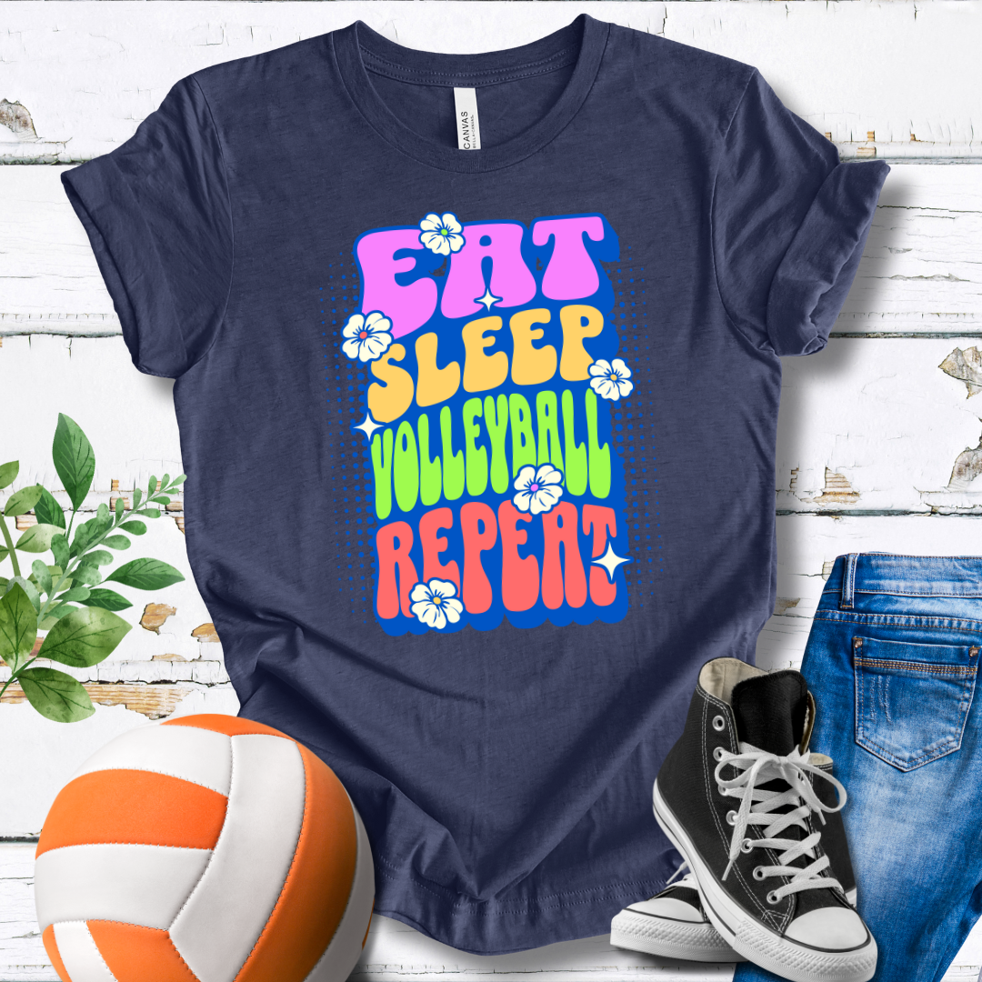 Eat Sleep Volleyball Repeat Flower Power T-shirt